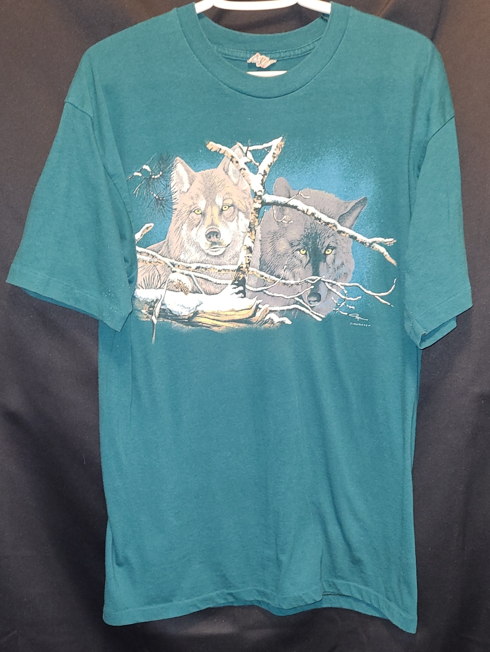Vintage Single Stitch Teal Wolf Graphic PIERCE HARLEQUIN NATURE GRAPHICS
